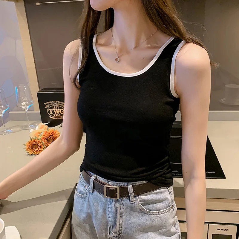 Женская винтажная блузка без рукавов черная или белая хлопковая лето 2022 |