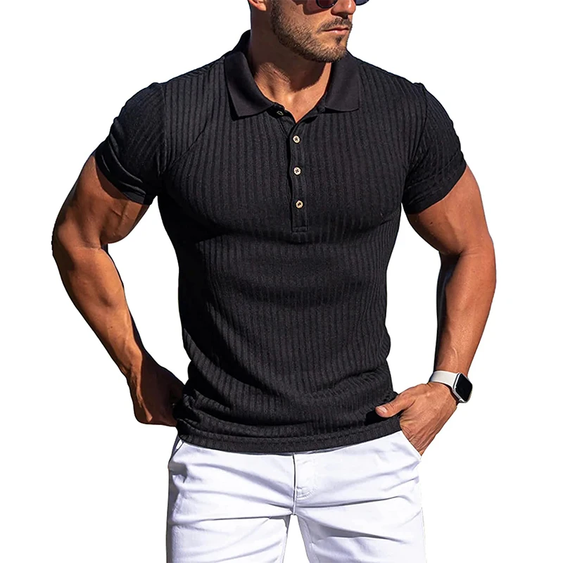 

Мужская быстросохнущая футболка-поло, Облегающая рубашка с коротким рукавом, для гольфа, тенниса, фитнеса, повседневная трикотажная футбол...