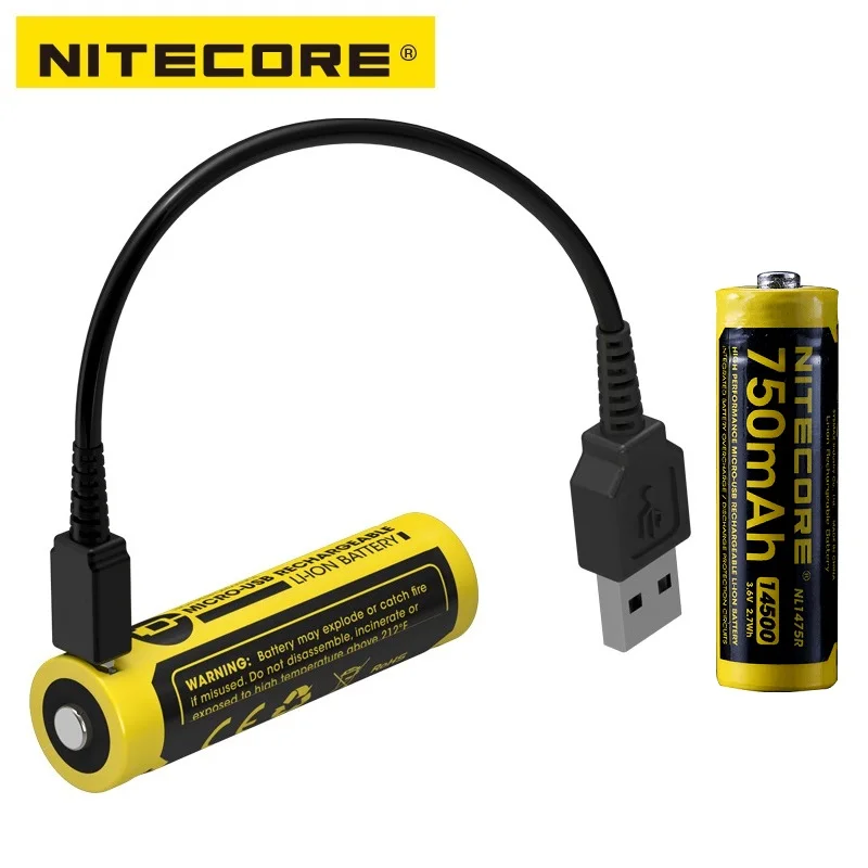 

NITECORE NL1475R 14500 Rechargeable Li-ion Battery Micro-USB 750mAh 3.7V for LED Flashlight Cameras Dog Collars