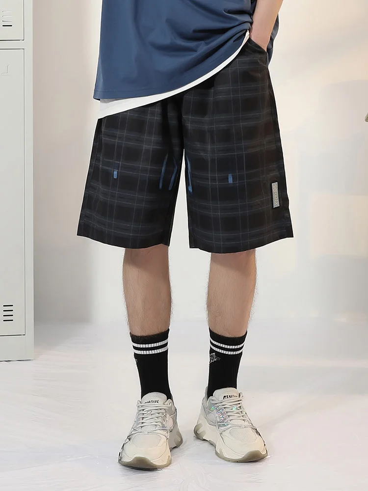 Шорты Genanx мужские с молнией модные брендовые прямые свободные штаны в клетку