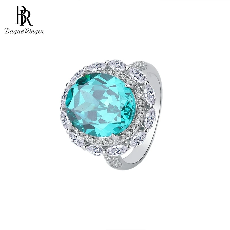 

Bague Ringen 925 Sterling Silver Tourmaline Gemstone Rings 12*14mm Blue Round Shape Wedding Anniversary Party Female Gifts