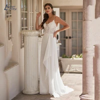 layout niceb spaghetti straps boho wedding dresses appliques lace beads bridal gown beach simple bestidos de novia chiffon