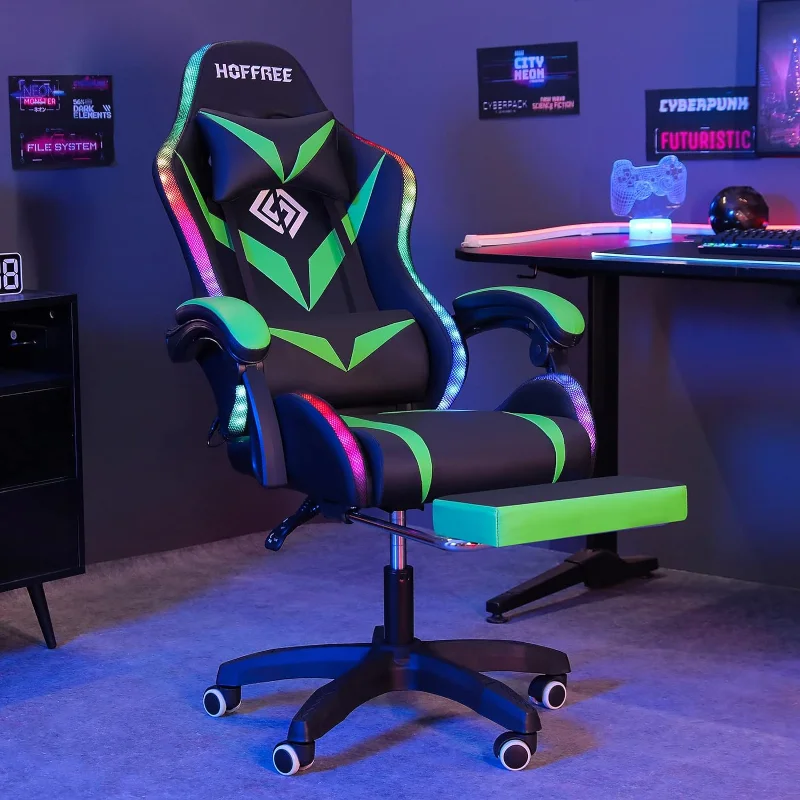 

Игровой стул с Bluetooth-динамиками и RGB-подсветкой, эргономичный массажный компьютерный игровой стул с подставкой для ног, видеоигра Cha