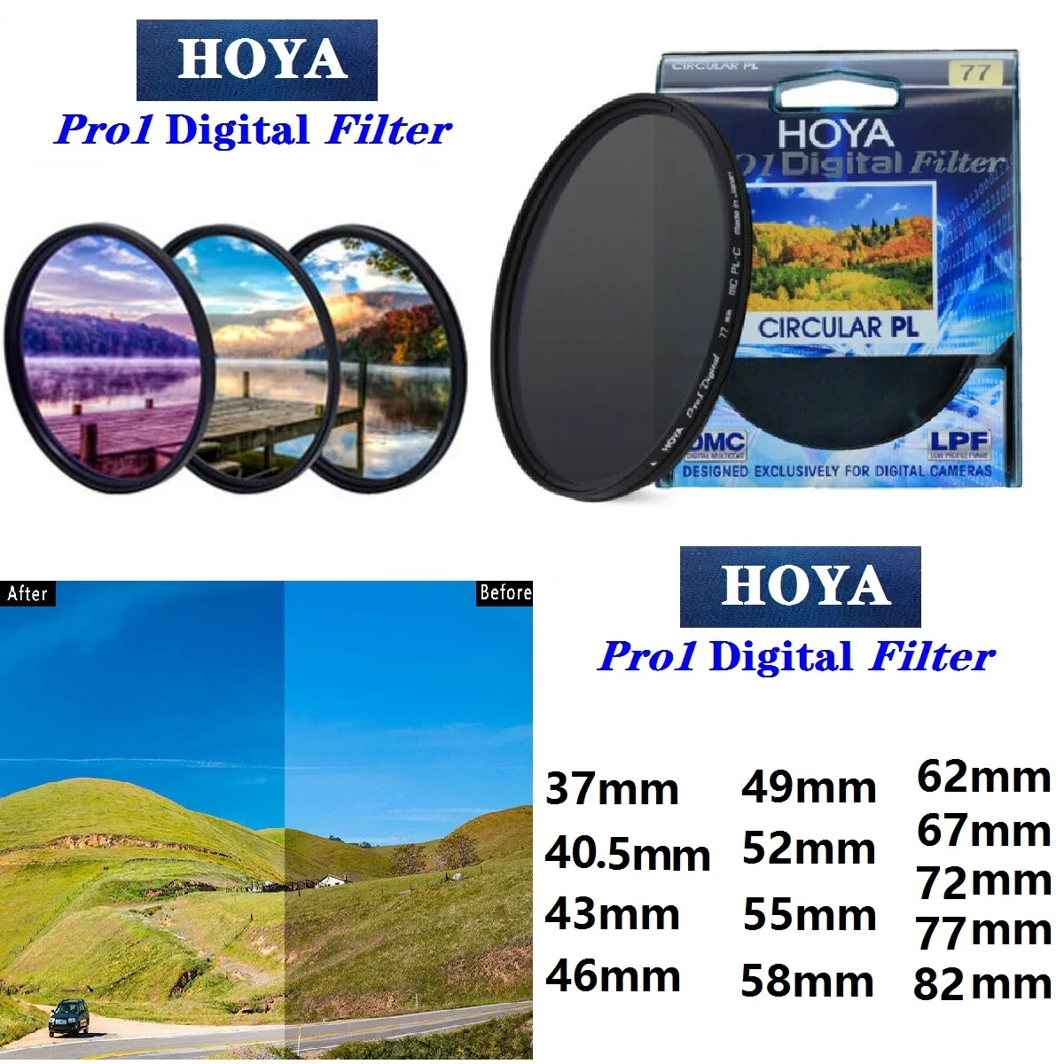 

HOYA CPL Digital Pro1 CIRCULAR Polarizer Protective Lens Filter 37_40.5_43_46_49_52_55_58_62_67_72_77_82mm for SLR Camera