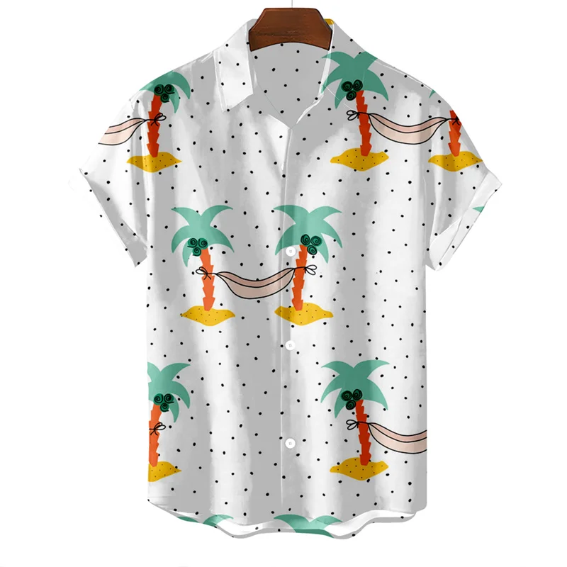 Men's Summer Vacation Hawaiian Coconut Tree Anime Luxury Short Sleeve Oversized Vintage Shirt Social Retro Island Style Clothing