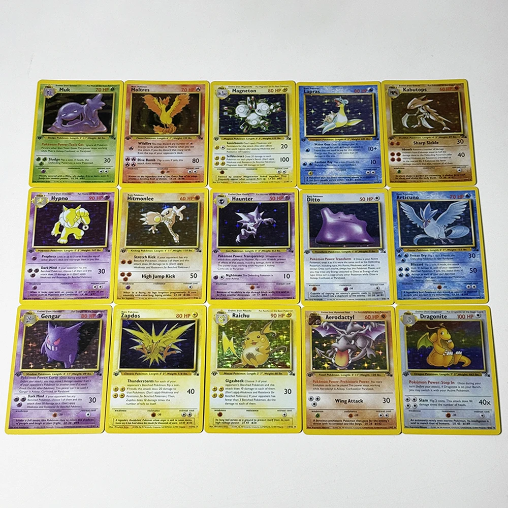 Фото Коллекционные карты PKM 1st Fossil Foil Proxy Game DIY: редкие карты PTCG с изображениями Aerodactyl, Articuno, Gengar, Zapdos, Lapras, Moltres, Kabutops, Ditto, Haunter №2