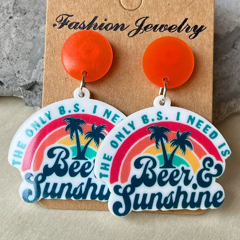 New Beach Vacation Scenery Sunglasses, Beer Beverage, Creative Personality Earrings, Women's Fashion Charm Jewelry Gift