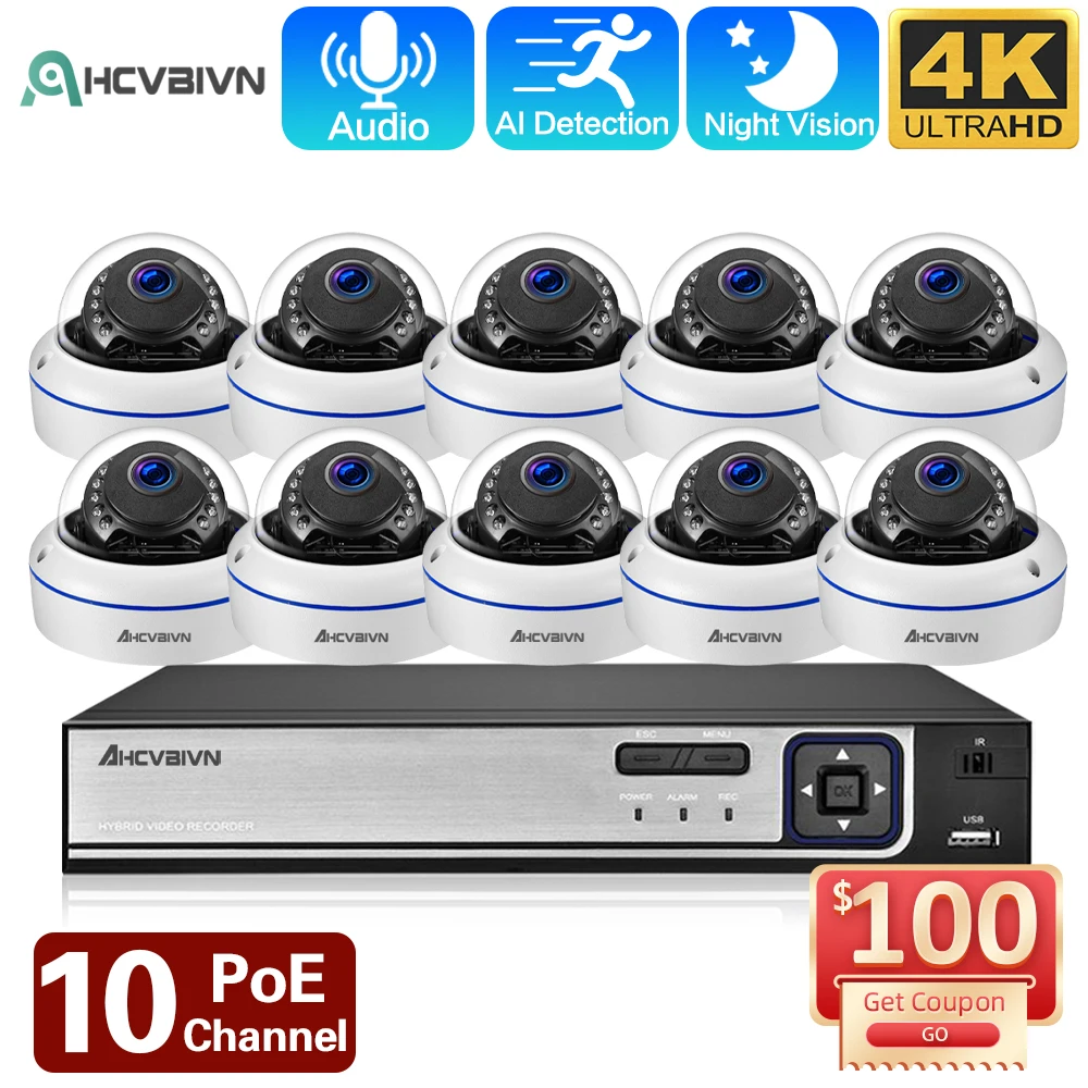 

10CH POE 4K NVR 8MP аудио купольная IP-камера POE домашняя/наружная дневная/Ночная камера охранная система видеонаблюдения NVR KitsXMEYE