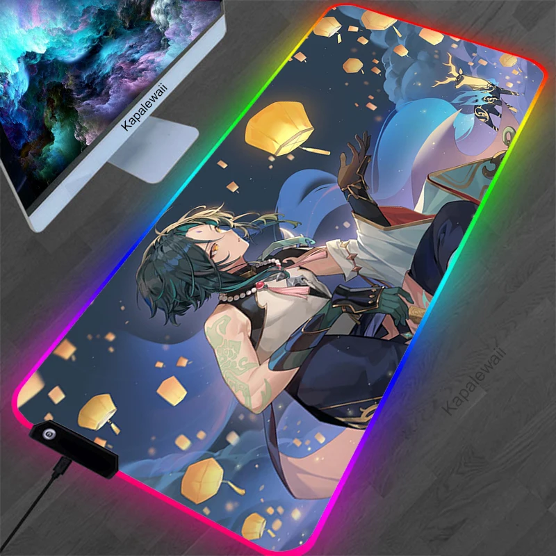 

Genshin Impact Carpets Gamers RGB Mouse Pad Cute Anime Carpet Room Gamer Cushions Pc Laptop Top Mat Slipmat Rubber Com LED Rug