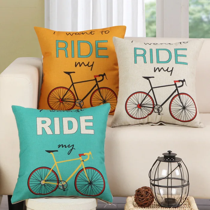 

1Pcs Bicycle Bike Pattern Cotton Linen Throw Pillow Cushion Cover Home Decoration Sofa Bed Decorative Pillowcase