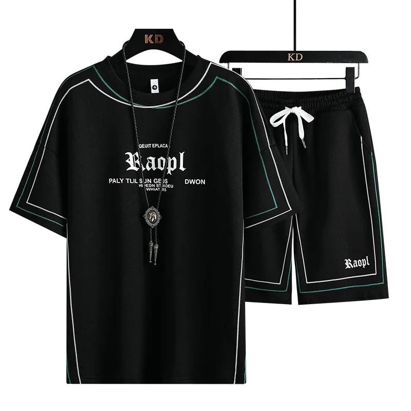 Summer Fashion Brand Half-Sleeve T-shirt Trendy Matching Summer Men's Short Sleeve T-shirt Shorts Set Loose Casual Two-Piece Sui