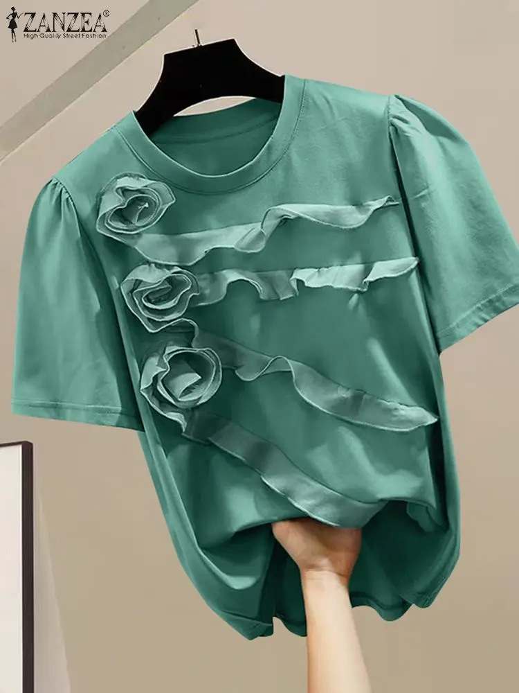 Корейская мода однотонные туники ZANZEA женские футболки с коротким рукавом 2024