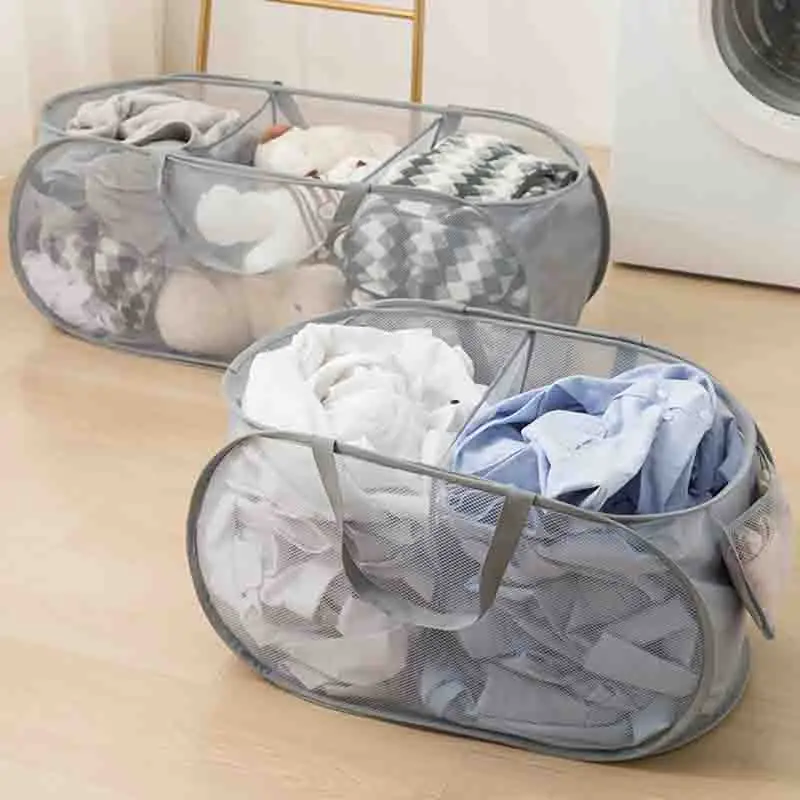 

Складная корзина для грязной одежды, вместительная дышащая сетчатая хранилище, многослойный утолщенный весенний стальной органайзер для одежды
