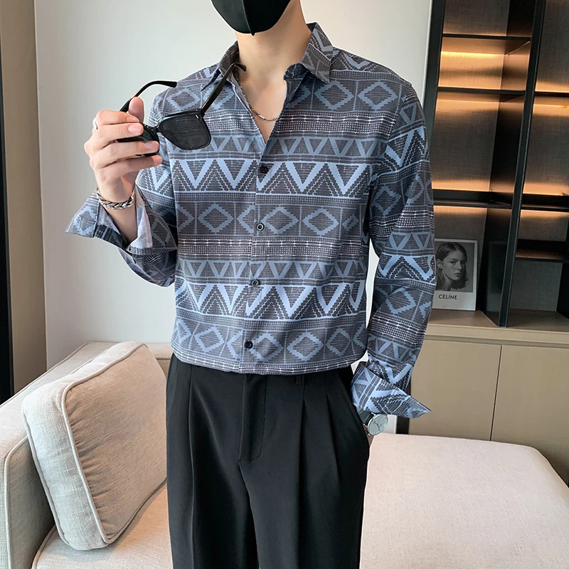 2022 Autumn Vintage Printed Shirts Men Loose Long Sleeve Casual Shirt Social Business Dress Shirts Men Clothing Camisa Masculina