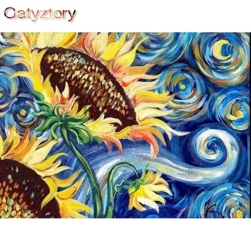 

GATYZTORY 60x75cm Acrylic Painting By Numbers With Frame DIY Gift Coloring By Numbers Sunflower Canvas Painting For Home Decors