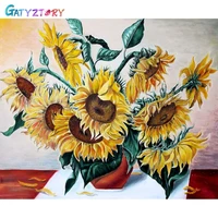 gatyztory painting by number sunflower drawing on canvas handpainted art gift diy pictures by number flower kits home decor