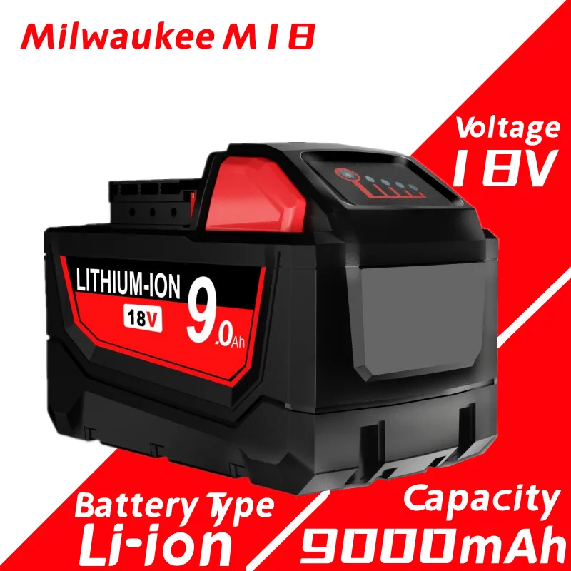 

18V 9.0Ah Replacement Battery Compatible Milwaukee M18 18V 9000mAh M18B 48-11-1820 48-11-1850 48-11-1828 Lithium-Ion Battery