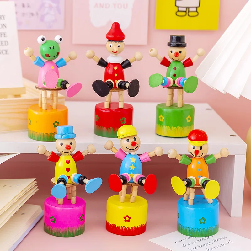 Action Figures Toys Kids Intelligence Toy Dancing Stand Colorful Rocking  Wooden clown Toys Children Boys Girls Gift Figurines