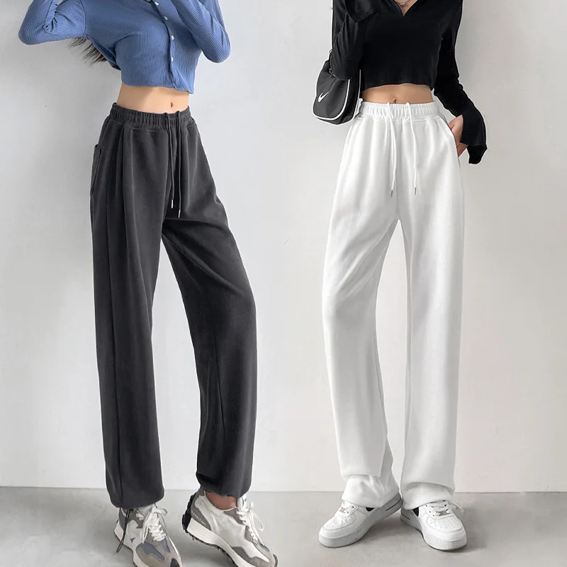 

Autumn New Drawstring Wide Leg Pants Women's High Waist Slim Sag Loose Straight Sweatpants Casual Leggings Pants