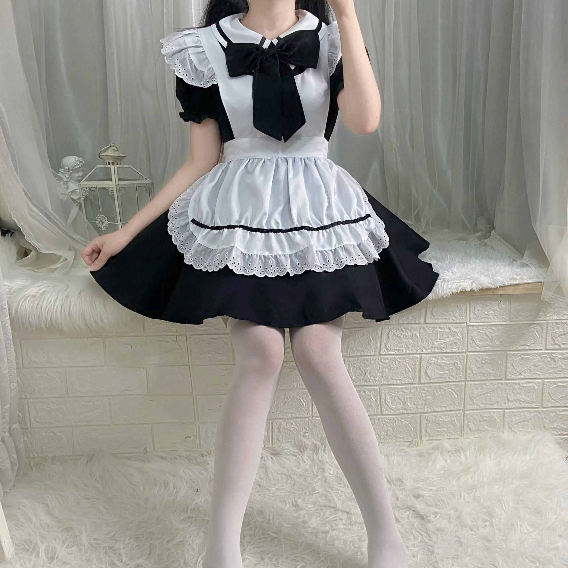 

Женское платье горничная Платье с японским бантом милое соблазнительное длинное платье с высокой талией для косплея