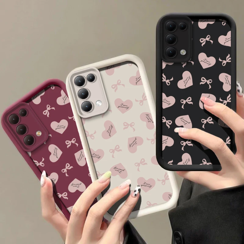 Bow Knot Love Heart Case For OPPO Reno 12F 12 11F 11 10 8T Pro Plus Camera Lens Protection Shockproof Soft Silicone Phone Cover