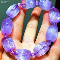 genuine natural purple kunzite clear barrel beads bracelet 18 2x14mm kunzite crystal cat eye women men bracelet jewelry aaaaaa