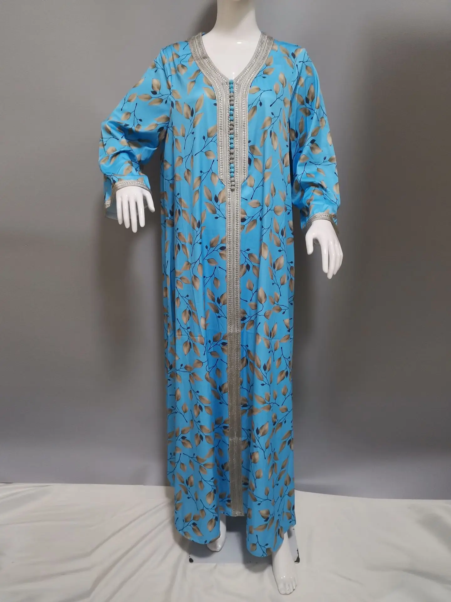 Wepbel Muslim Djellaba Abaya Women Summer Middle East Kaftan Robe Islam Clothing Large Swing V-neck Robe Dubai Abaya Clothes