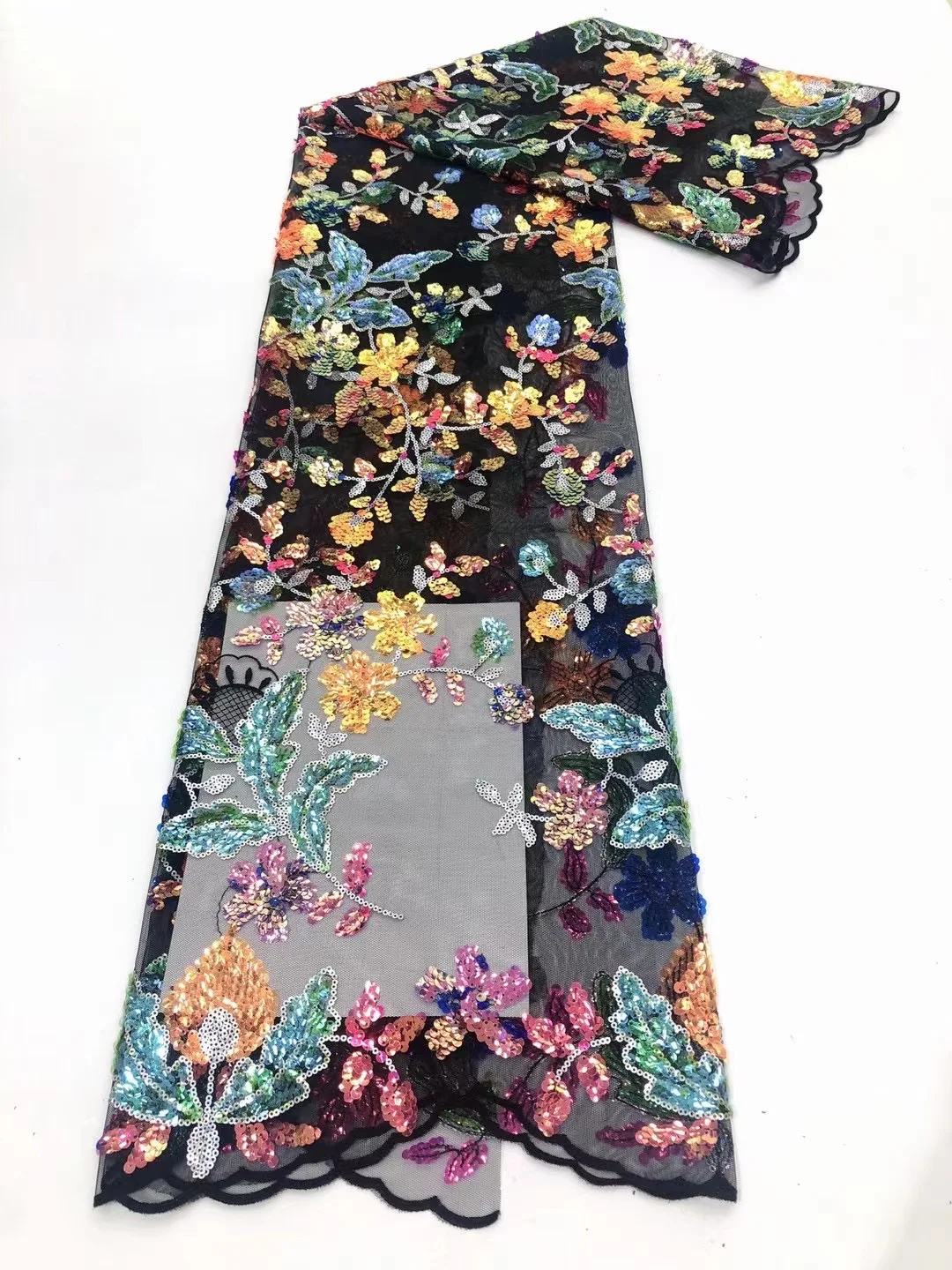 Новая красивая 3D блестящая Цветочная вышитая кружевная ткань белая или черная