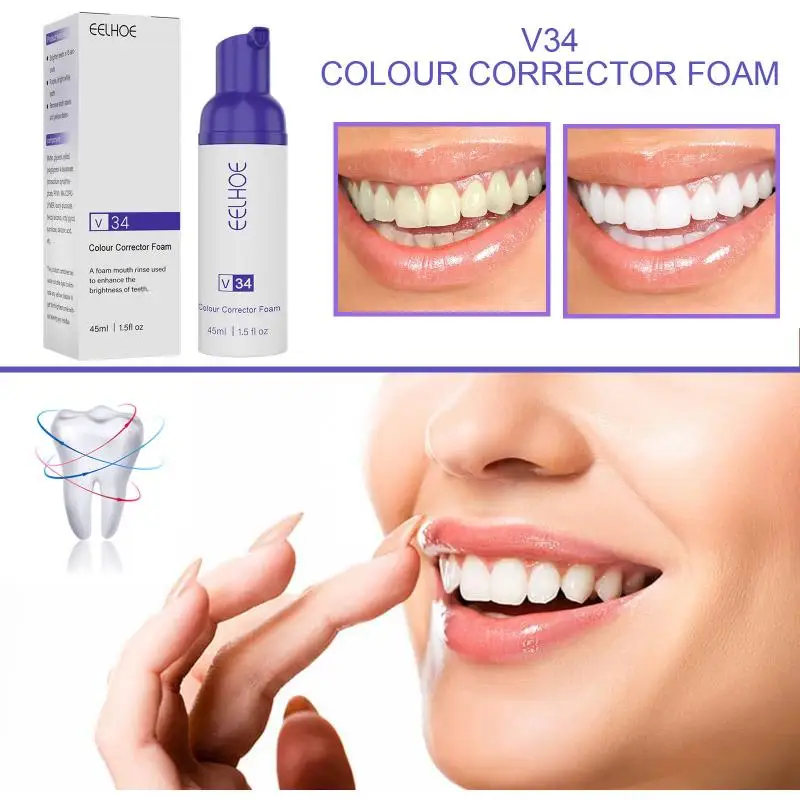 

EELHOE Teeth Whitening Mousse V34 Foaming Toothpaste Teeth Corrector Teeth Whitening Booster Remove Tooth Stains Toothpaste 45ml