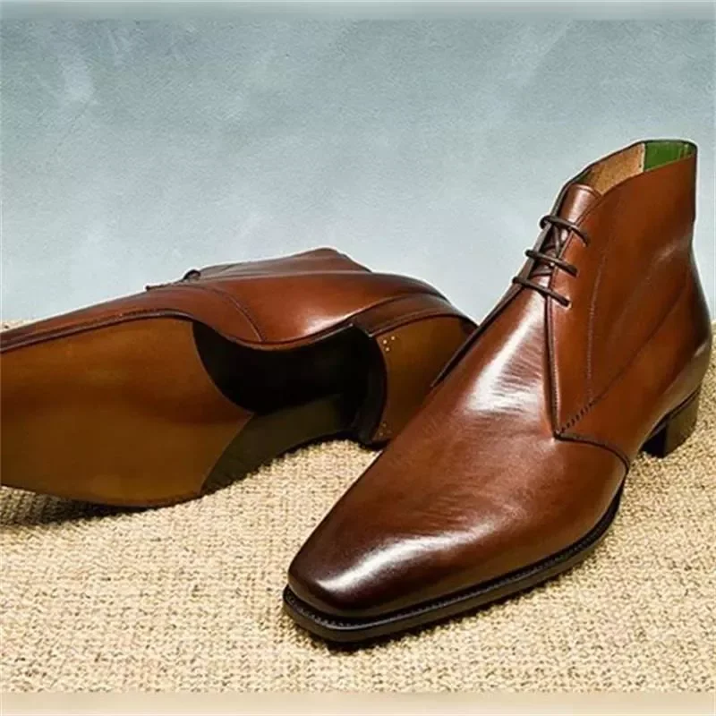 

High Top Pointed Low Heel Oxford Shoes Men Classic Brown Autumn New Formal Dress Fashion Comfortable Chaussure Homme KE640