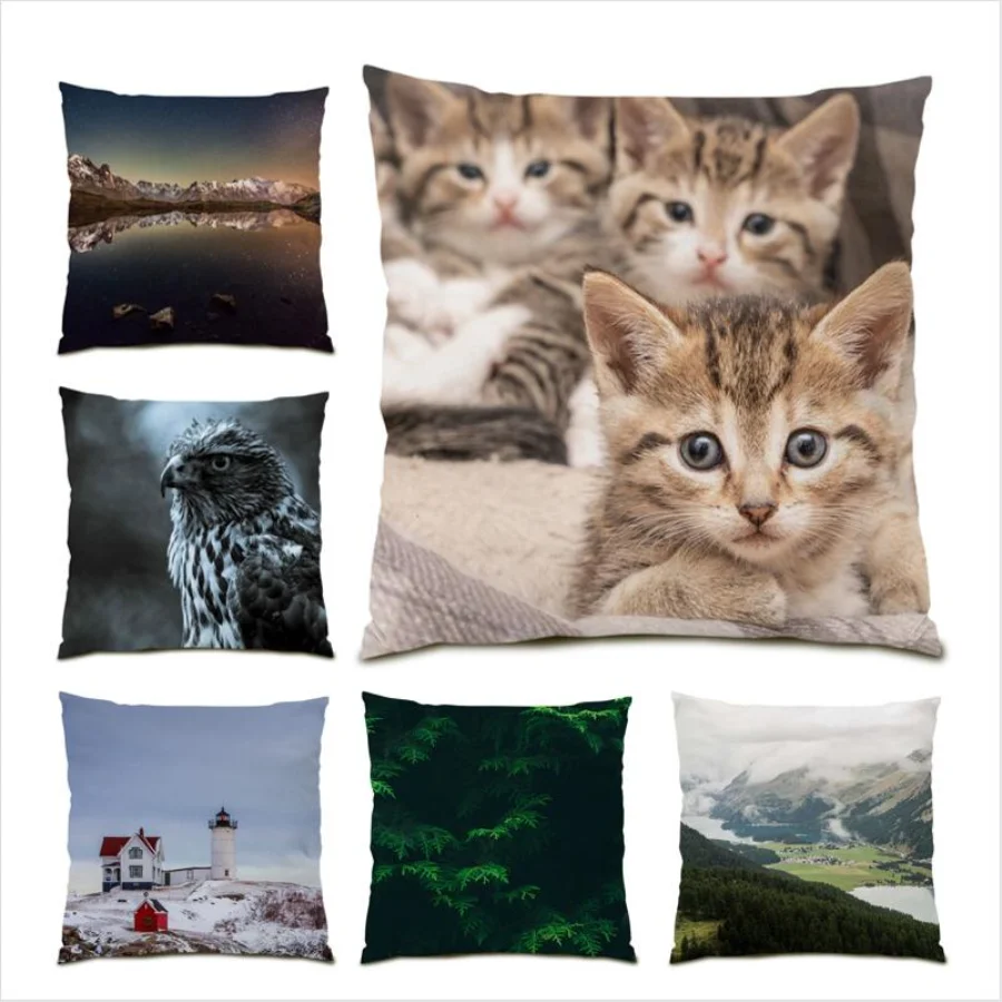 

Animal Home Branch Pillow Cover Mountains Living Room Modern Art Cushion Cover 45x45 Throw Pillow Covers Natural Scenery E0995