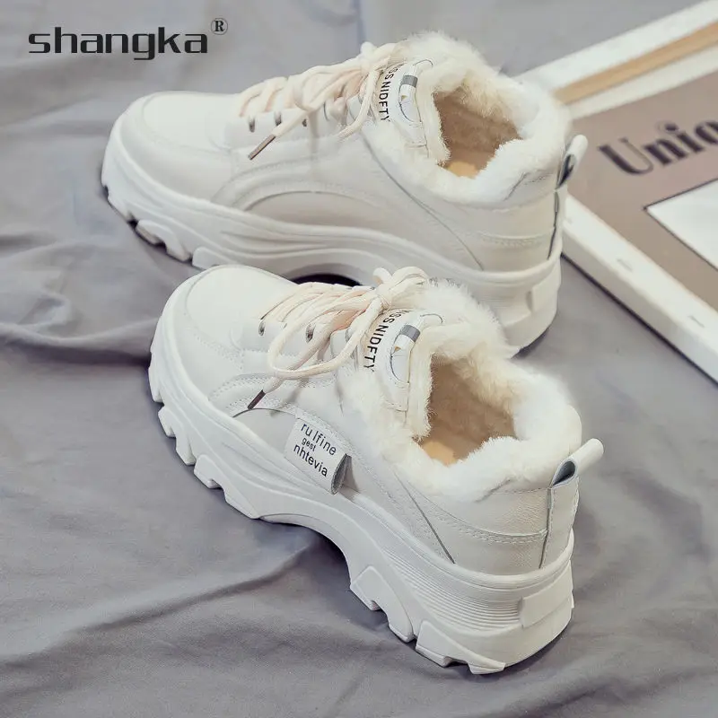 

Ankle Snow Sneakers Woman Female Fashion PU Plush Winter Shoes for Women Platform Flats WarmBooties Sports Cotton Chunky Padded