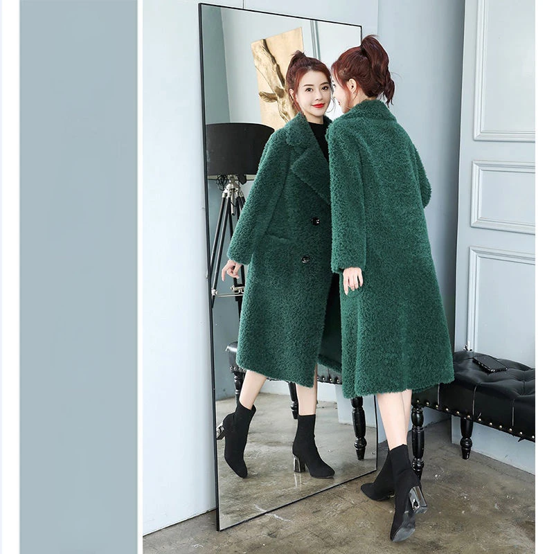 Fashion Winter Jacket Women Real Fur Coat Natural Lamb Wool Jackets Thick Turn Down Collar Long Warm Jackets Coats Outwear E683