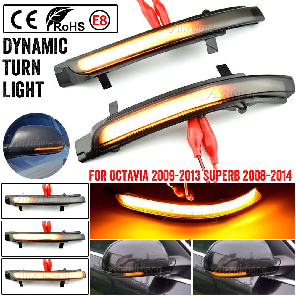 

2 Pieces For Skoda Octavia 2009-2013 SUPERB 2008-2014 Dynamic LED Turn Signal Blinker Mirror Flasher Light