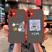 cartoon toms jerry phone case for iphone 12 11 pro mini max xs x 8 7 plus se 2020 xr matte transparent light red cover