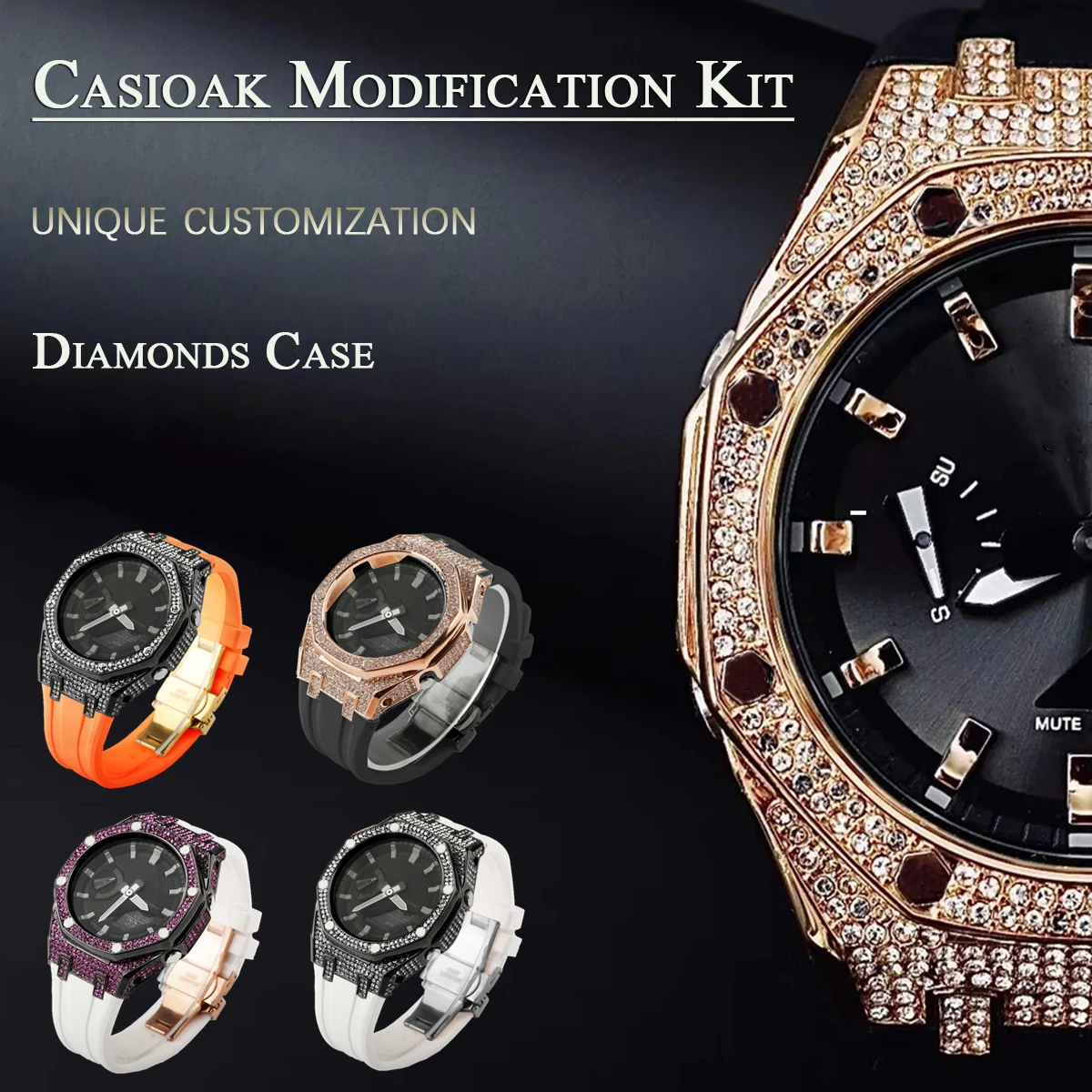 

For Casioak Mod Kit GEN3 GA2100 Metal Bezel for Casio Modification 3rd 4rd Diamond Rubber Watch Case Strap GA 2100/2110 Steel