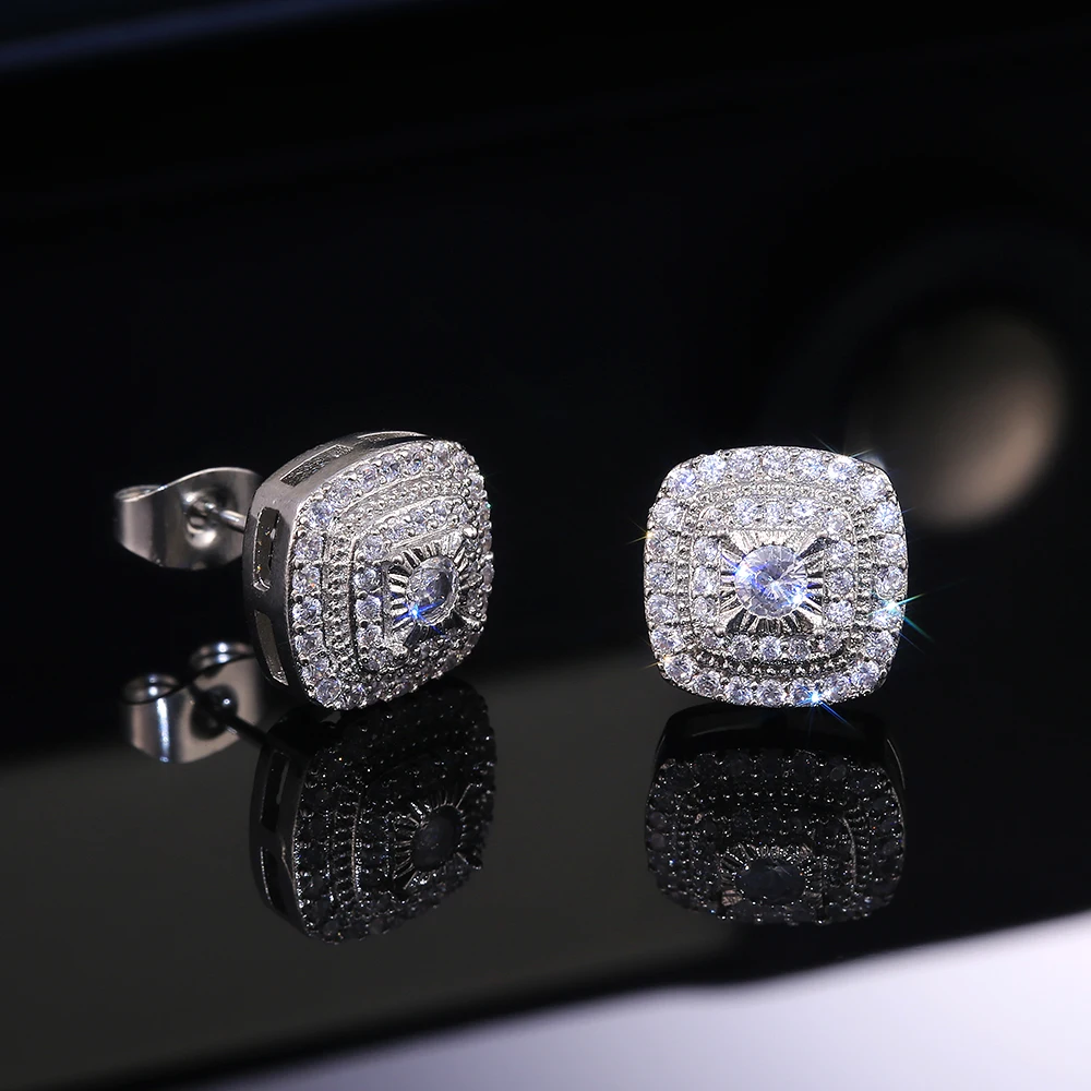 

New Brilliant Cubic Zirconia Stud Earrings for Princess Square Shape Versatile Style Fancy Gift Women Earring Classic Jewelry