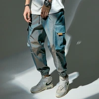 colorful gradient color overalls mens fashion brand loose tappered casual pants korean style trendy glossy reflective tappered