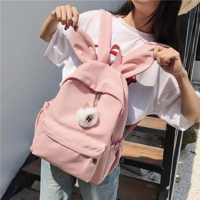 Fashion Pink School Bags for Girls Designer Kawaii Pig Ear Animal School backpack Women Travel Outing Bags Student Book Bag