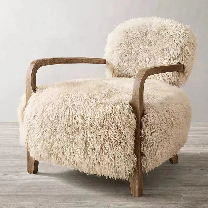 

Customized American country solid wood single chair living room balcony villa creative designer lambswool sofa luxury modern cha