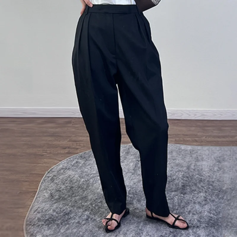 Thin Fine Wool Trousers Lazy Casual Style Street Spring and Summer Casual High Waist Trousers