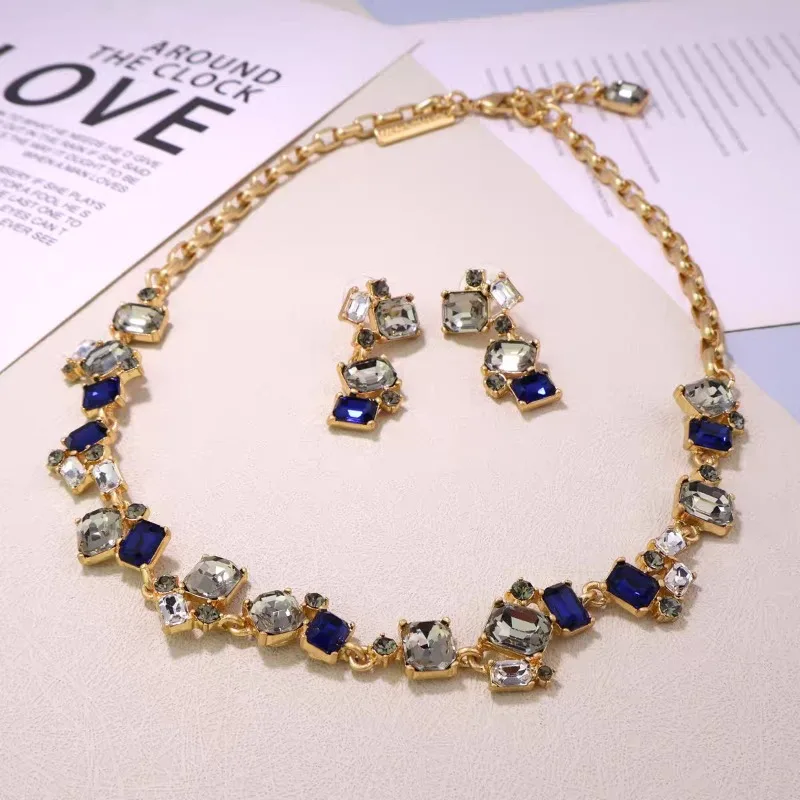 Вневременное чудесное ретро кристальное гео-паве ожерелье N серьги-гвоздики для
