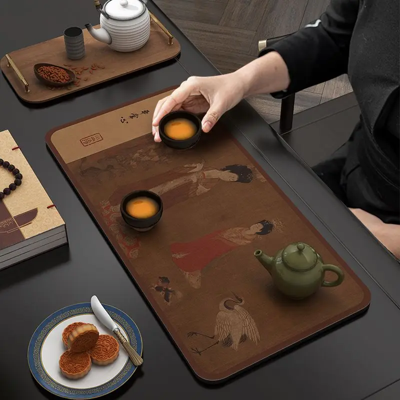 Большой толстый чайный коврик для украшения домашнего стола, впитывающий, быстросохнущий, пейзажная роспись, дзен-салфетка для чайного стола, специальный Pla