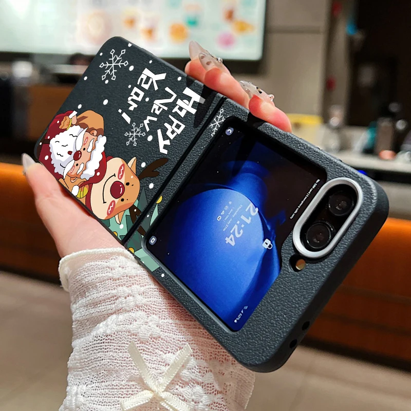 Для Samsung Galaxy Z Flip 6 5 4 3 Чехол с текстурой кожи Мягкий силиконовый чехол Санта-Клауса