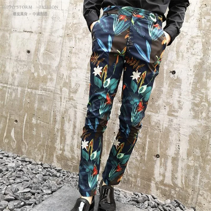 

mens pants stage personality printing harem pant men feet trousers singer dance rock fashion street star style b690