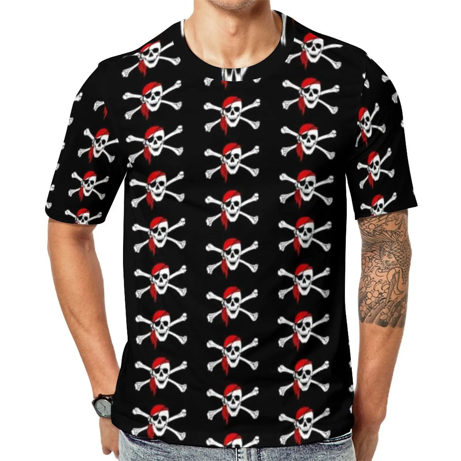 

Футболка с принтом пиратского черепа, футболки Джелли Роджер, кросс-кости, хиппи, Пользовательские топы с коротким рукавом, дешевые высокок...