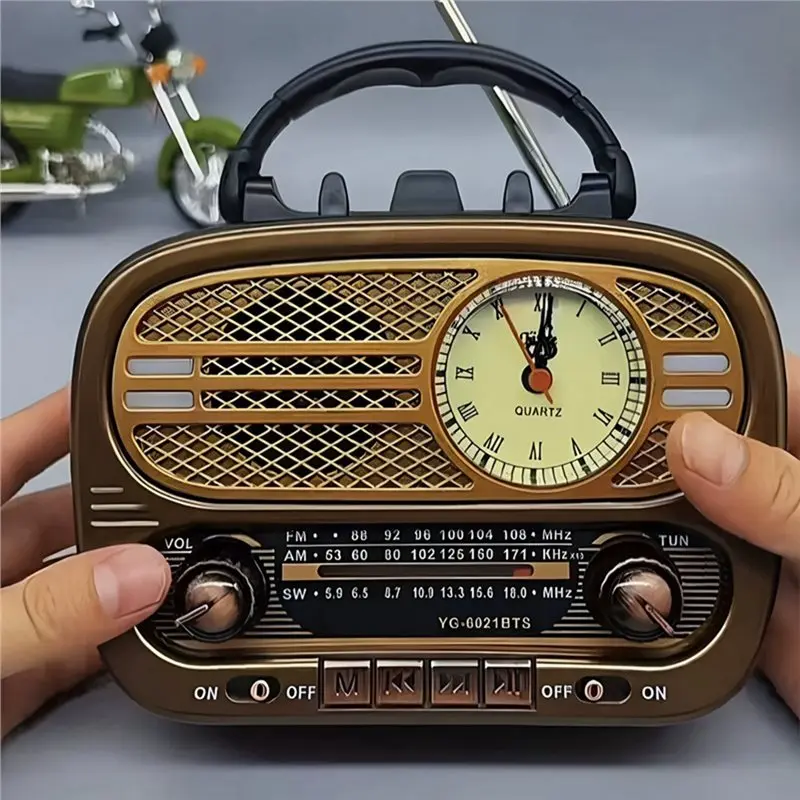Фото B04B-Полнодиапазонное FM AM SW радио, портативное классическое винтажное радио, ретро-часы с указателем, Bluetooth-колонка, музыкальный плеер с поддержкой TF и USB. №2