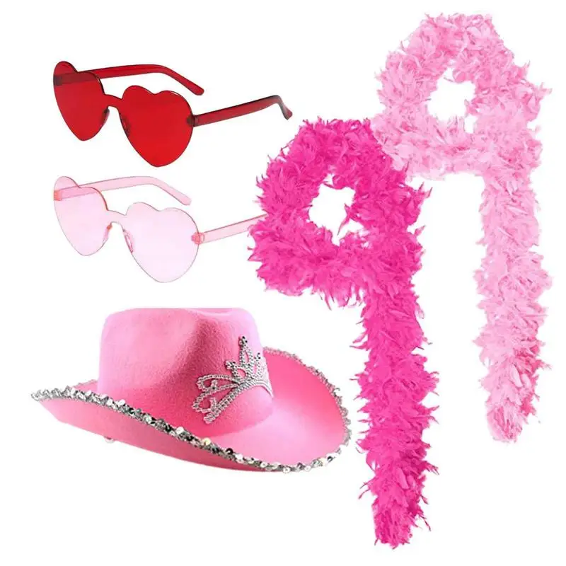

Ковбойская шляпа розового и красного цветов, новинка, модная розовая ковбойская шляпа в стиле преппи и солнцезащитные очки в форме сердца, розовая ковбойская шляпа для взрослых, костюм ковбоя