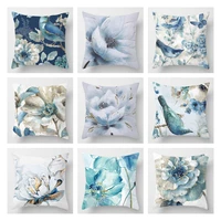 car sofa cushion pillow pillowcase square pillow pillowcase blue flower printing decoration home seat pillowcase 45x45cm