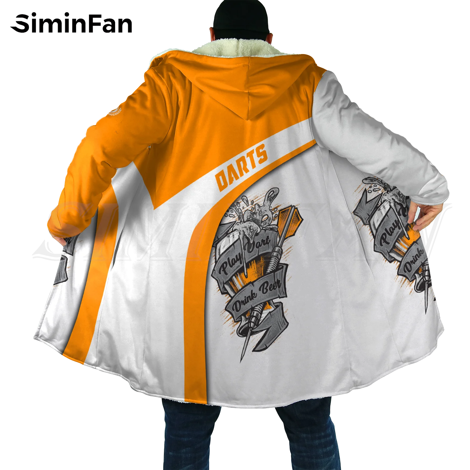 Мужская зимняя теплая фланелевая куртка с капюшоном и 3D-принтом